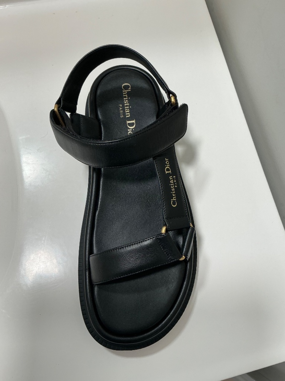 DIOR D-WAVE D black Leather Dad Flat Sandals - Picture 4 of 7